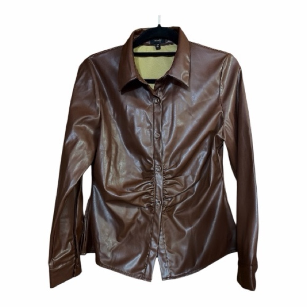 On twelfth Coastal Cowgirl Western Brown faux Leather blouse